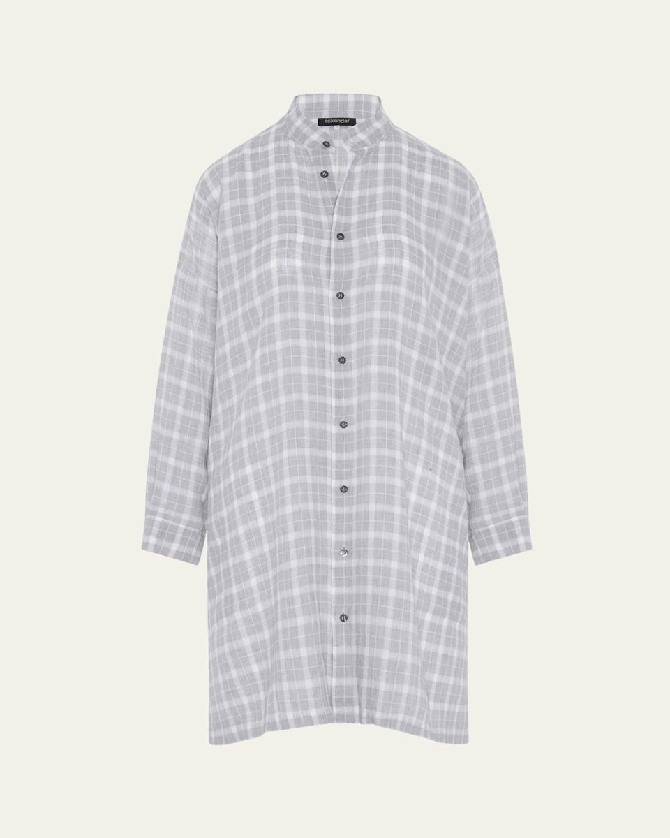 Wide A-Line Collarless Shirt With Slits (Very Long Length)